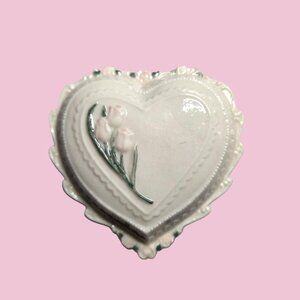 Vintage Porcelain Heart Shaped Trinket Box